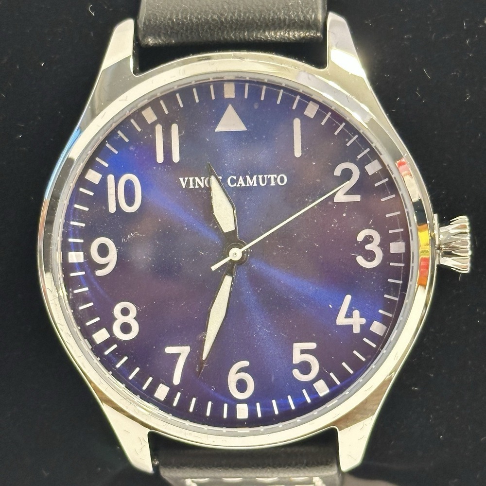 Vince Camuto VCW2200MF Men's Blue Dial Japanese Movement Watch NWT Box Leather